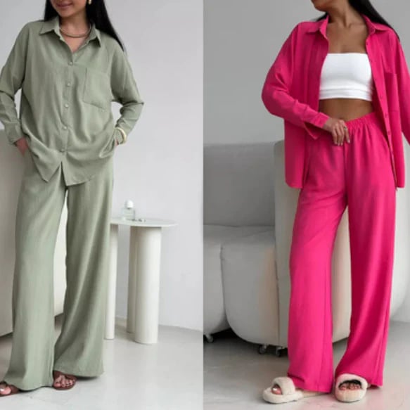 Elegant feminine set consisting of shirt and trousers