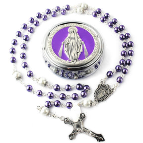 Virgin Mary alloy rosary beads — comes with a jewelry box