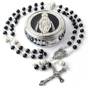 Virgin Mary alloy rosary beads — comes with a jewelry box