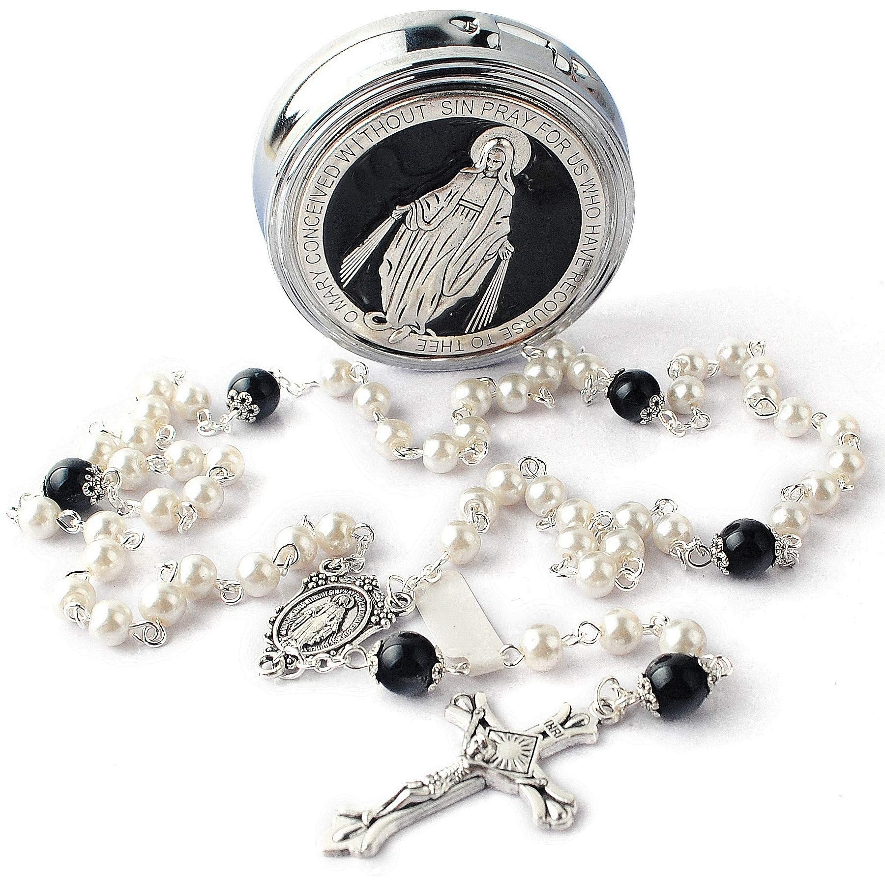 Virgin Mary alloy rosary beads — comes with a jewelry box