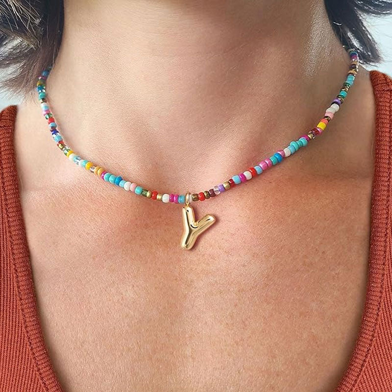 Custom Beaded Initial Necklace