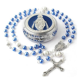 Virgin Mary alloy rosary beads — comes with a jewelry box