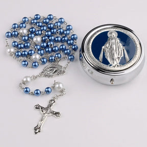 Virgin Mary alloy rosary beads — comes with a jewelry box