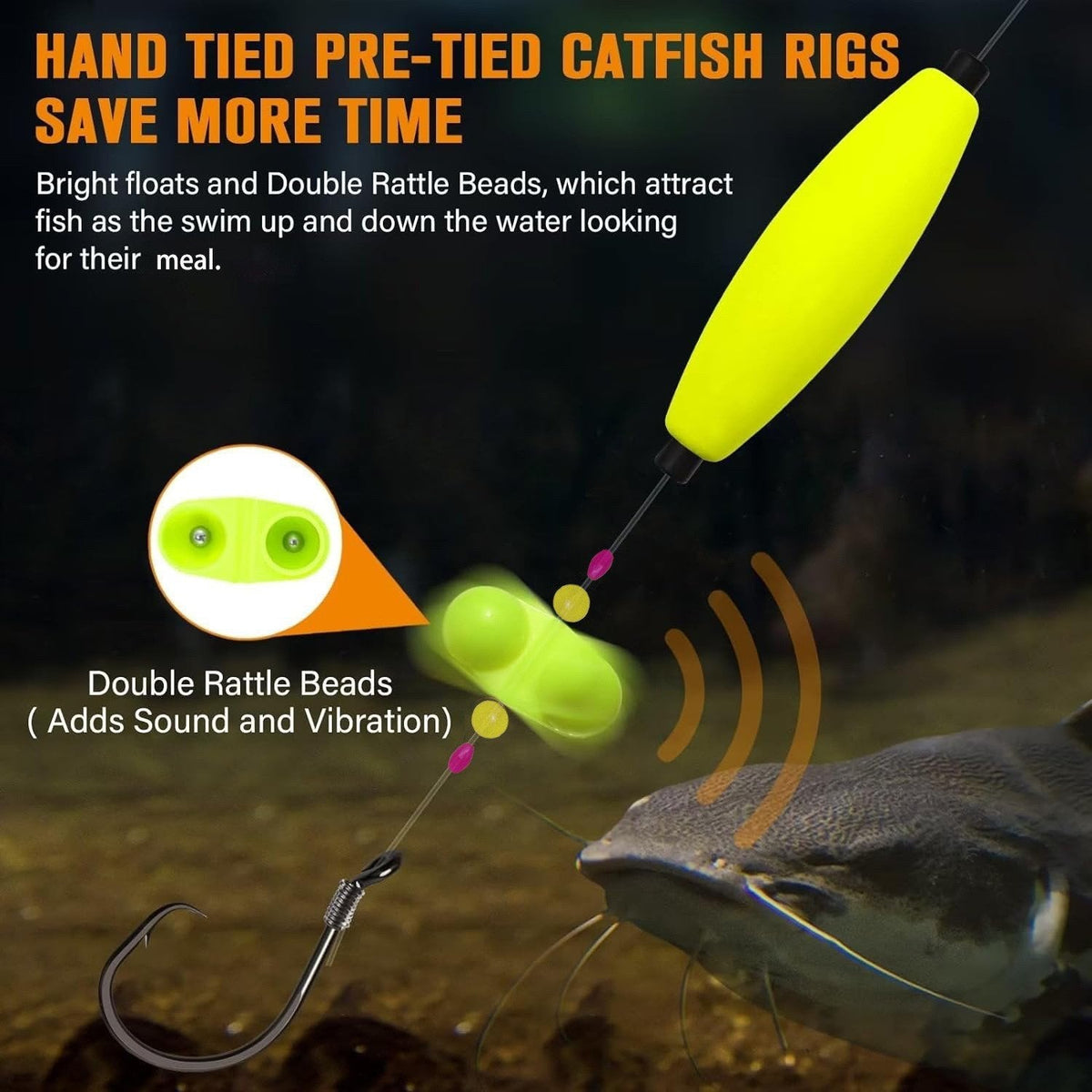 Pre-Rigged Catfish Float Rigs with Rattle Beads