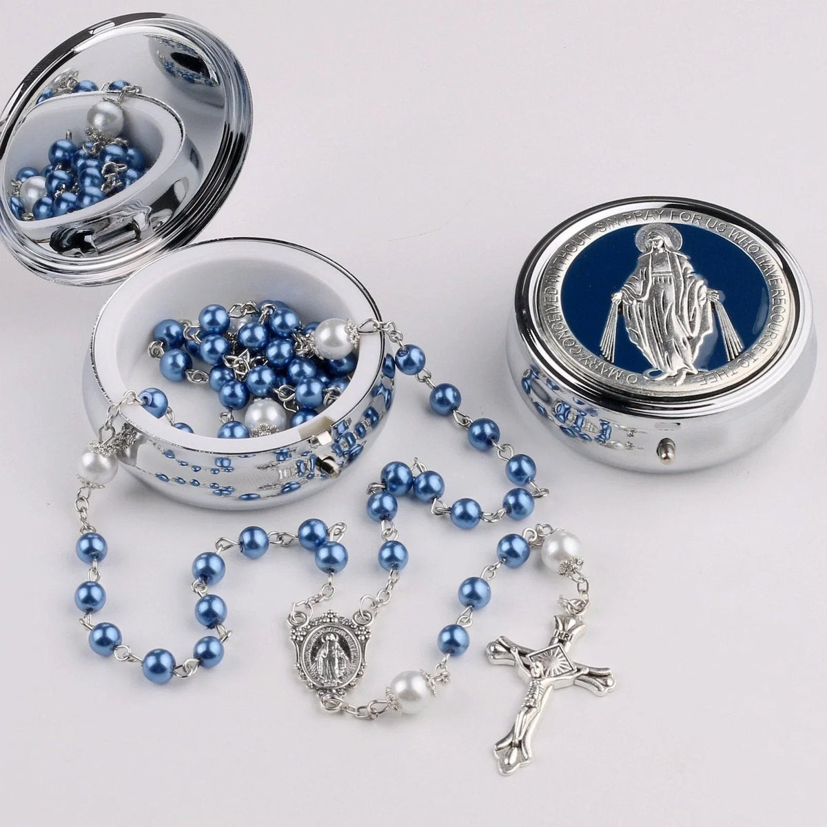 Virgin Mary alloy rosary beads — comes with a jewelry box