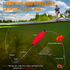 Pre-Rigged Catfish Float Rigs with Rattle Beads