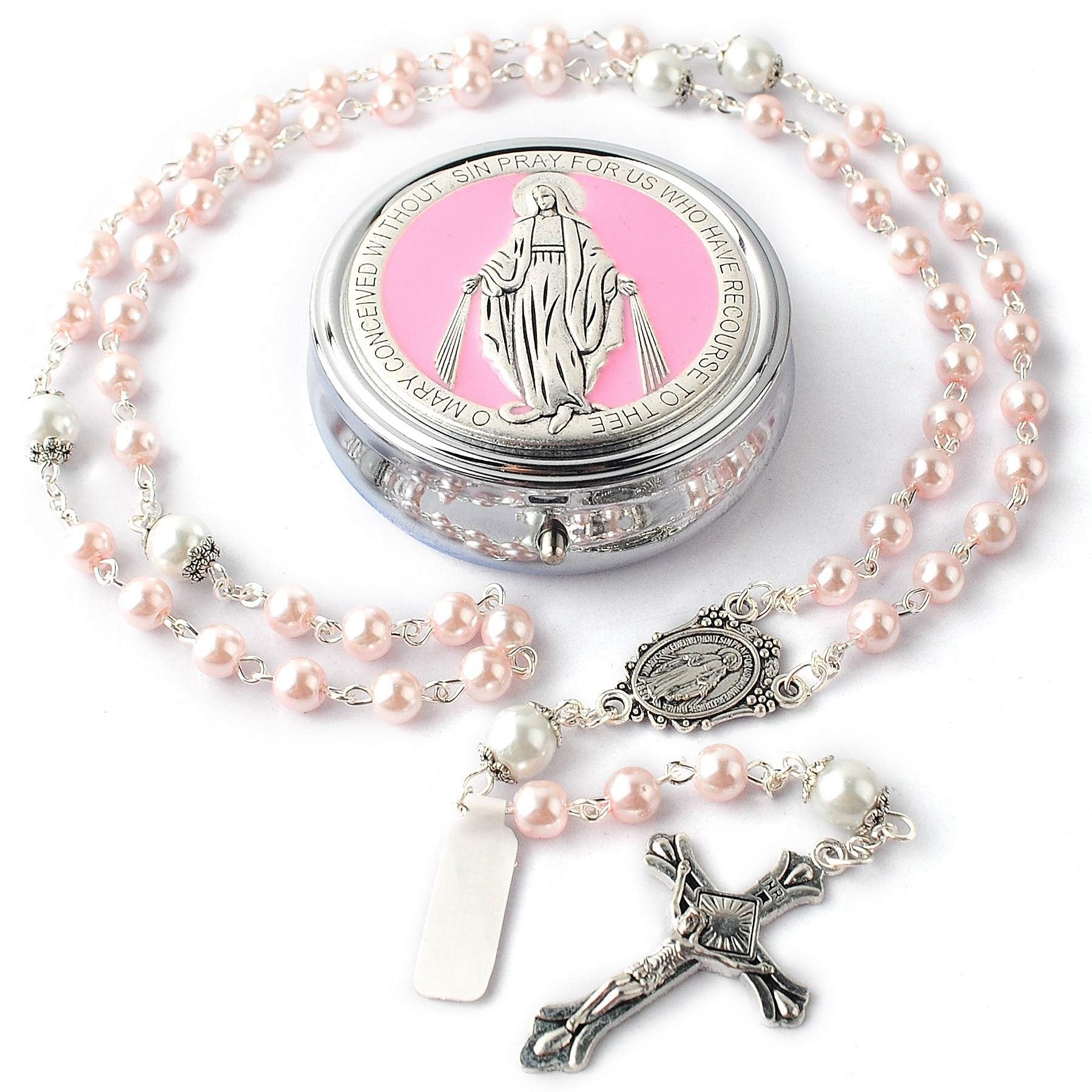 Virgin Mary alloy rosary beads — comes with a jewelry box