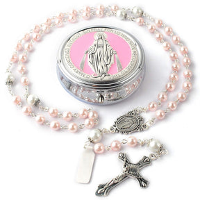 Virgin Mary alloy rosary beads — comes with a jewelry box