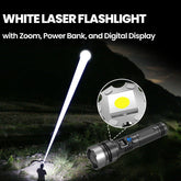 🔥Hot Sale🔥White Laser Flashlight with Zoom, Power Bank, and Digital Display